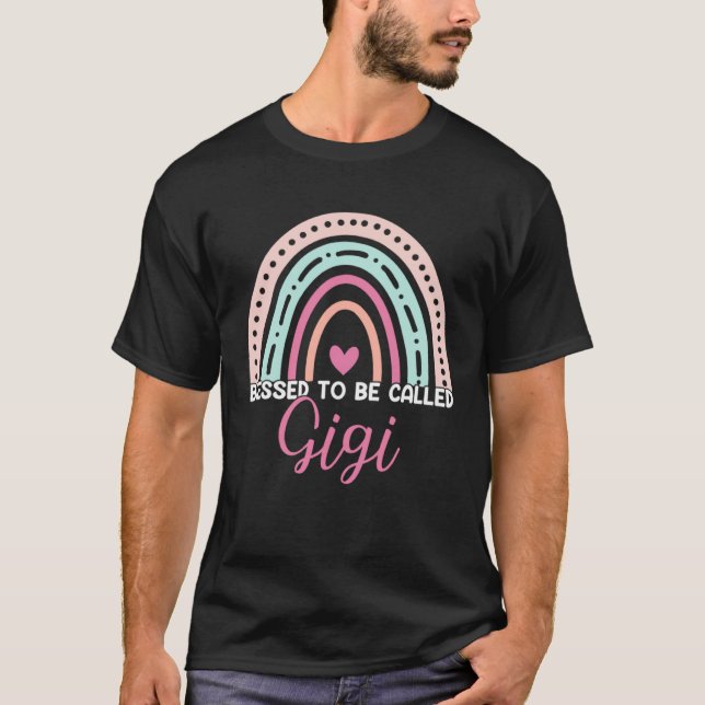 Cute Blessed To Be Called Gigi Rainbow Mom Grandma T-Shirt (Front)