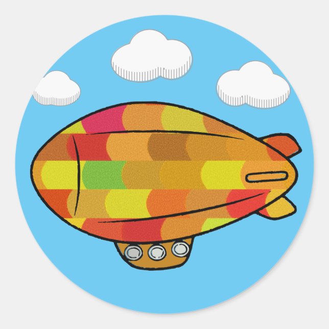 Cute Blimp Balloon In Blue Sky Classic Round Sticker (Front)