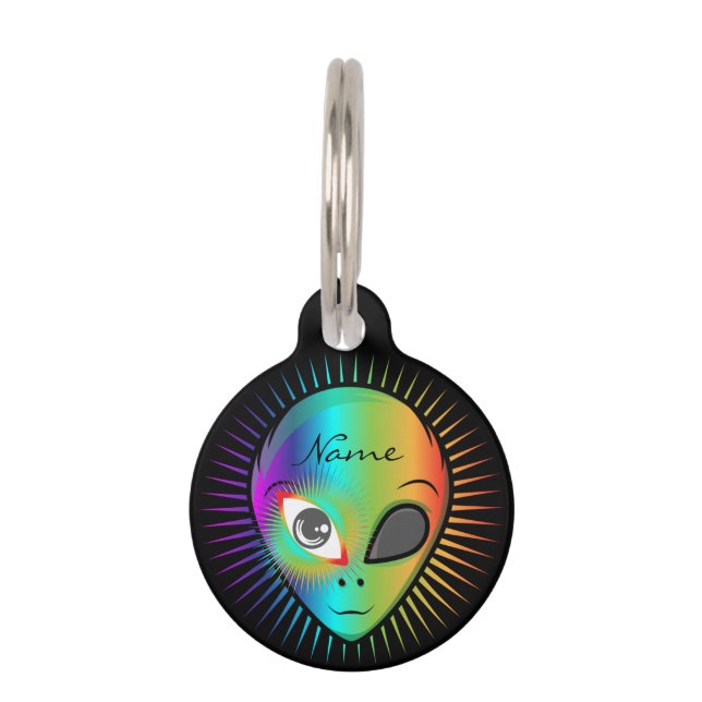 Cute Blinking Alien Head Thunder_Cove Pet Tag (Front)