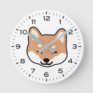 Cute Blinking Shiba Inu Cartoon Dog Round Clock