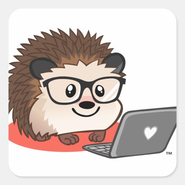 Cute Blogging Geeky Hedgehog On A Laptop Square Sticker (Front)
