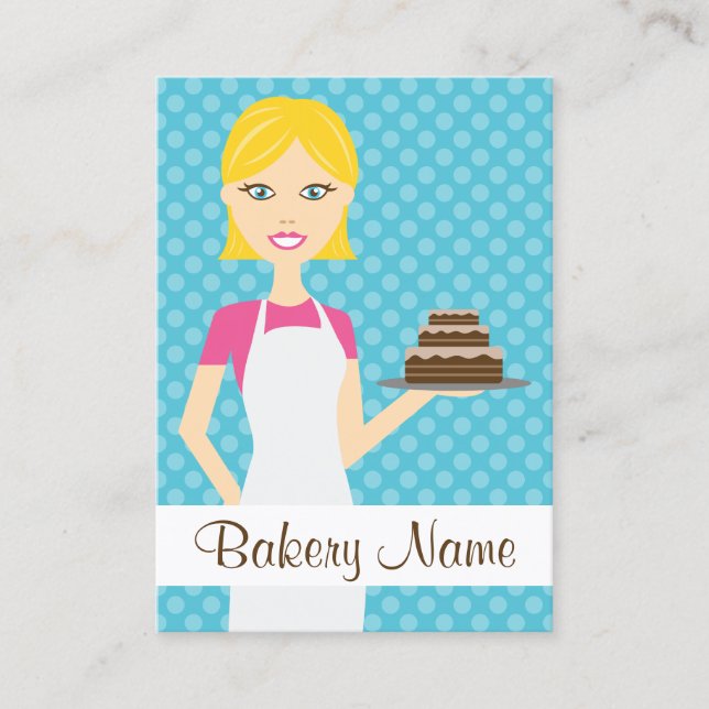 Cute Blonde Baker Woman Illustration Business Card (Front)