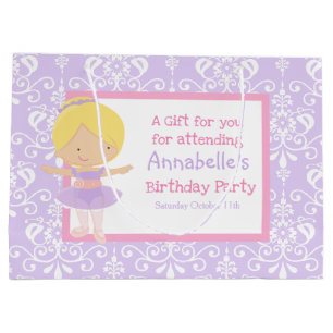 Cute Blonde Ballerina and Purple Damask Thank You Large Gift Bag