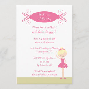 Cute blonde ballerina birthday party invitation