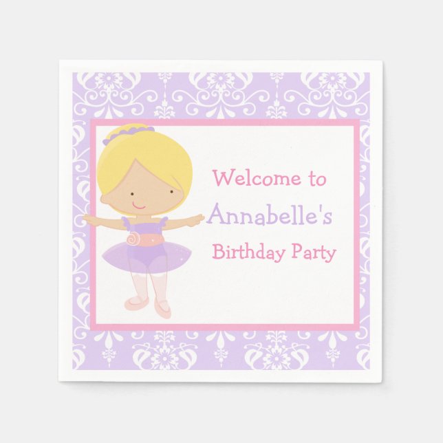Cute Blonde Ballerina Birthday Party Napkin (Front)