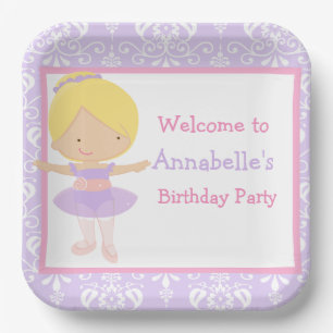 Cute Blonde Ballerina Birthday Party Paper Plate