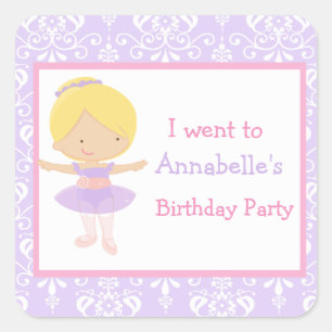 Cute Blonde Ballerina Birthday Party Square Sticker