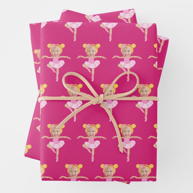 Cute Blonde Ballerina Girl Custom Children's Photo Wrapping Paper Sheet (In situ)