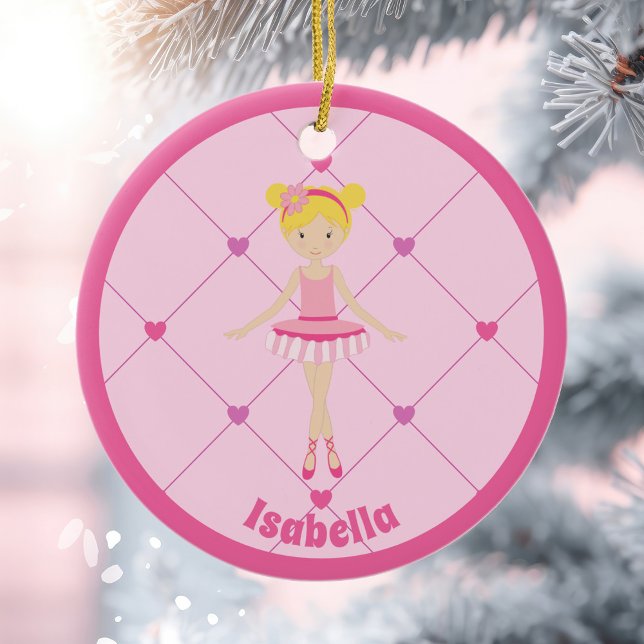 Cute Blonde Ballerina Girl Custom Pink Christmas Ceramic Tree Decoration (Creator Uploaded)