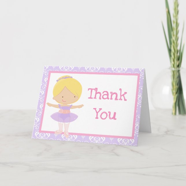 Cute Blonde Ballerina 'Thank You' Thank You Card (Front)