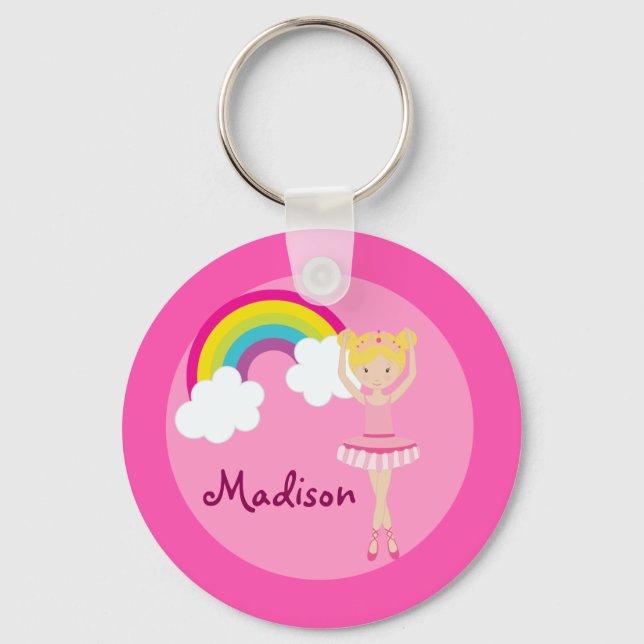 Cute Blonde Ballet Girl Custom Key Ring (Front)