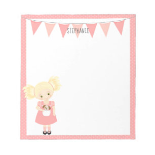 Cute Blonde Birthday Girl and Puppy Notepad