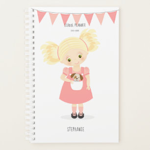 Cute Blonde Birthday Girl and Puppy Planner