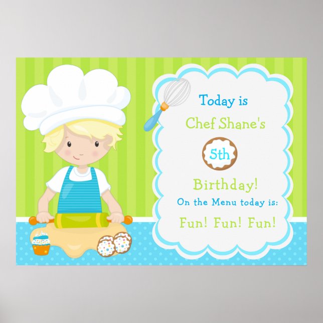 Cute Blonde Boy Baking Birthday  Poster (Front)