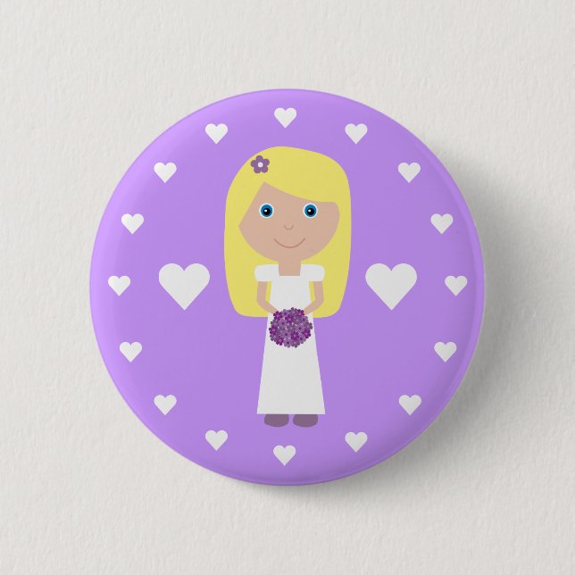 Cute Blonde Bride & Hearts Customisable 6 Cm Round Badge (Front)