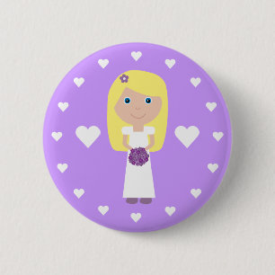 Cute Blonde Bride & Hearts Customisable 6 Cm Round Badge