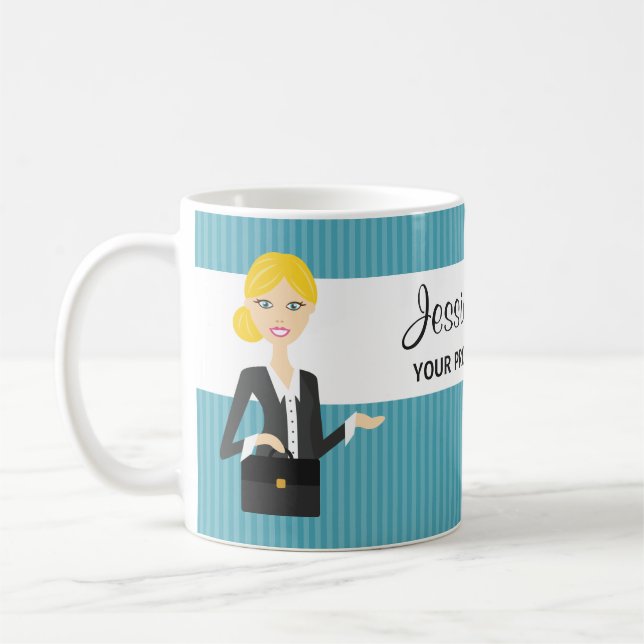 Cute Blonde Business Woman Illustration Coffee Mug (Left)