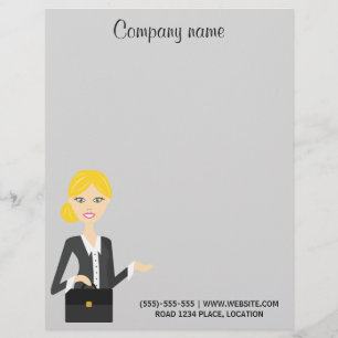 Cute Blonde Business Woman Illustration Letterhead Design