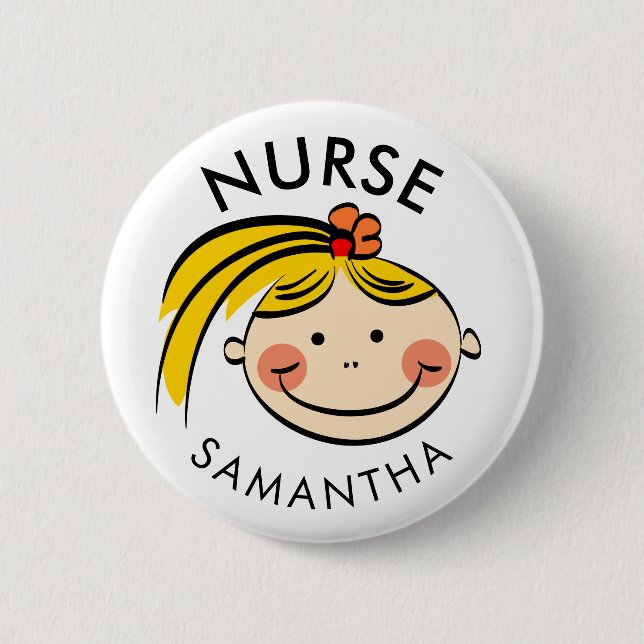 Cute Blonde Cartoon Nurse Name 6 Cm Round Badge (Front)