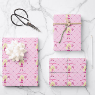 Cute Blonde Cheerleader Custom Pink Birthday Girl Wrapping Paper Sheet