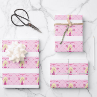 Cute Blonde Cheerleader Custom Pink Birthday Girl Wrapping Paper Sheet