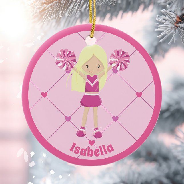 Cute Blonde Cheerleader Pink Custom Christmas Ceramic Tree Decoration (Creator Uploaded)
