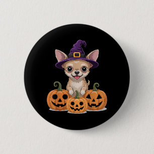 Cute Blonde Chihuahua Witch Hat Halloween Dog 6 Cm Round Badge