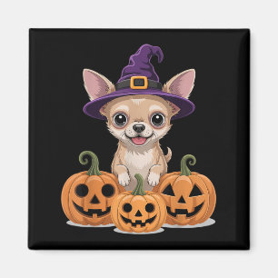 Cute Blonde Chihuahua Witch Hat Halloween Dog Magnet
