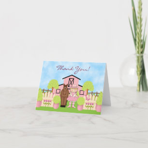 Cute Blonde Cowgirl and Brown Horse Thank You