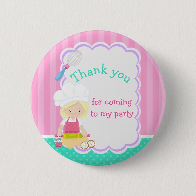 Cute Blonde Girl Baking Birthday Party 6 Cm Round Badge (Front)