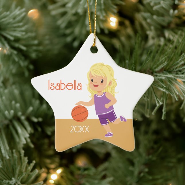 Cute Blonde Girl Basketball Ceramic Tree Decoration (Tree)