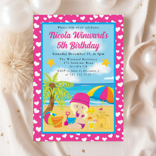 Cute Blonde Girl Beach Kids Birthday Invitation