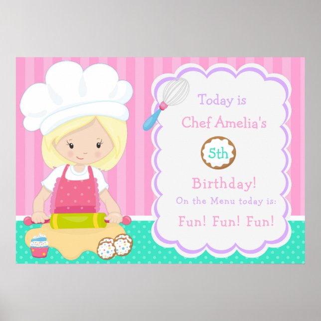 Cute Blonde Hair Girl Baking Birthday  Poster (Front)
