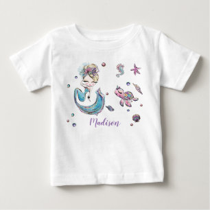 Cute Blonde Hair Mermaid Under the Sea Girl Baby T-Shirt