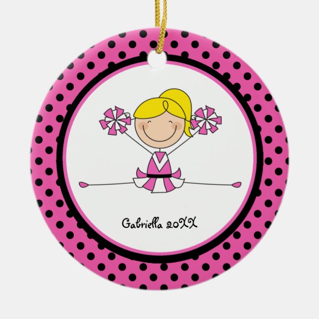 Cute Blonde Haired Cheerleader Christmas Ornament (Front)