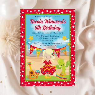 Cute Blonde Haired Girl Fiesta Kids Birthday  Invitation