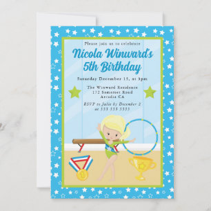 Cute Blonde Haired Girl Gymnast Kids Birthday Invitation