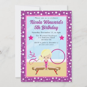 Cute Blonde Haired Girl Gymnast  Kids Birthday  Invitation