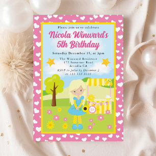 Cute Blonde Lemonade Girl Kids Birthday  Invitation