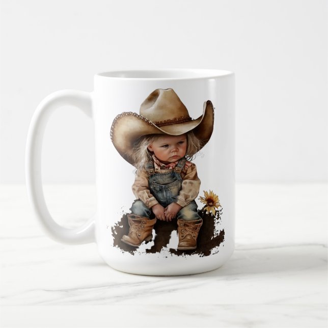 CUTE BLONDE LITTLE POUTY COUNTRY GIRL COFFEE MUG (Left)