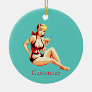 Cute Blonde Martini Bikini Girl Thunder_Cove  Ceramic Tree Decoration