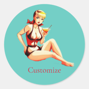 Cute Blonde Martini Bikini Girl Thunder_Cove  Classic Round Sticker