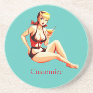 Cute Blonde Martini Bikini Girl Thunder_Cove Coaster