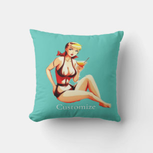 Cute Blonde Martini Bikini Girl Thunder_Cove Cushion