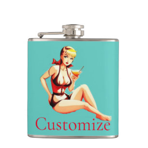 Cute Blonde Martini Bikini Girl Thunder_Cove Hip Flask