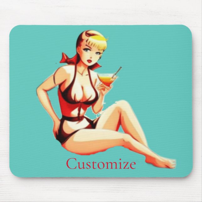 Cute Blonde Martini Bikini Girl Thunder_Cove  Mouse Mat (Front)