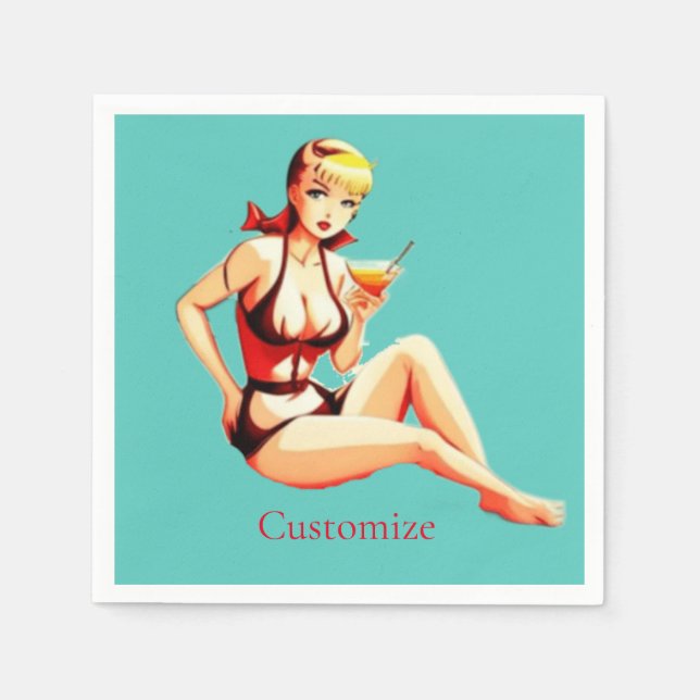 Cute Blonde Martini Bikini Girl Thunder_Cove  Napkin (Front)