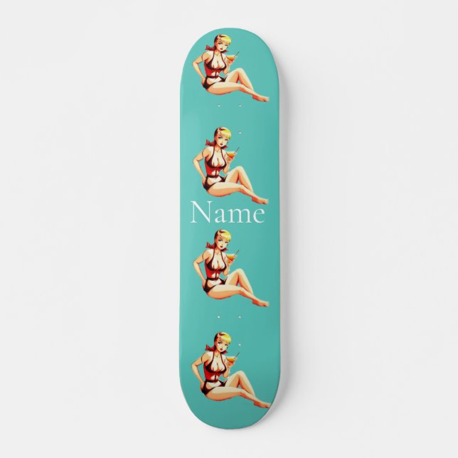 Cute Blonde Martini Bikini Girl Thunder_Cove Skateboard (Front)