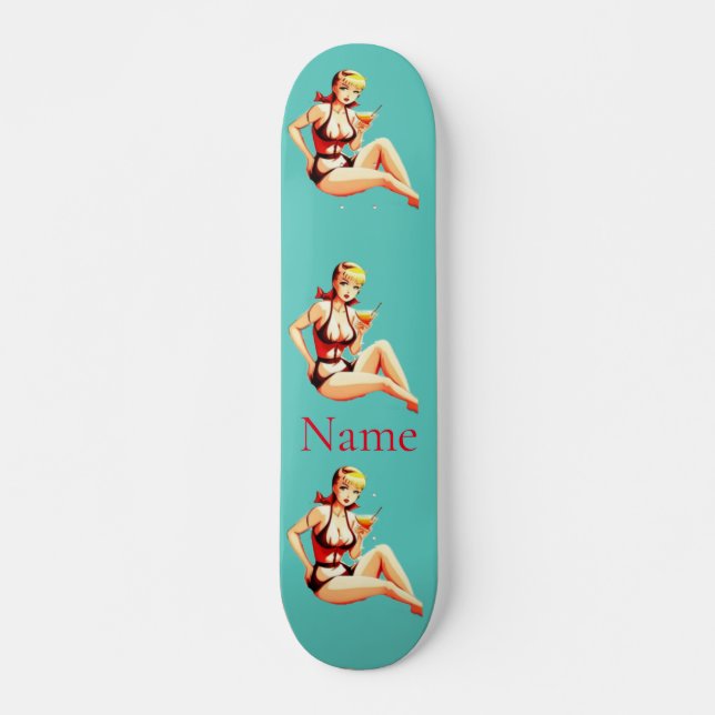 Cute Blonde Martini Bikini Girl Thunder_Cove  Skateboard (Front)
