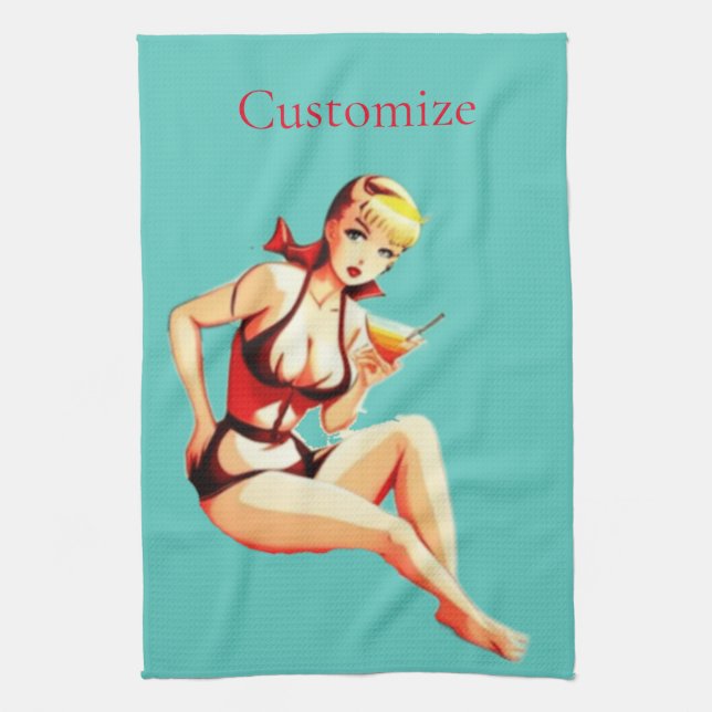 Cute Blonde Martini Bikini Girl Thunder_Cove  Tea Towel (Vertical)